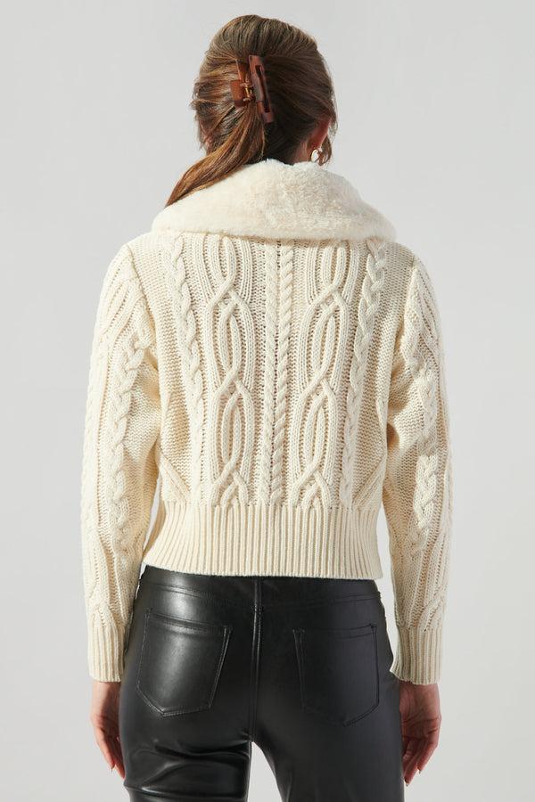 Sugarlips In A Flurry Cable Knit Fur Collar Cardigan