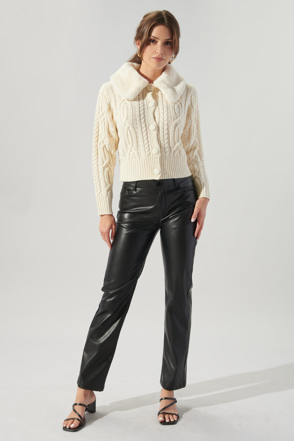 Sugarlips In A Flurry Cable Knit Fur Collar Cardigan