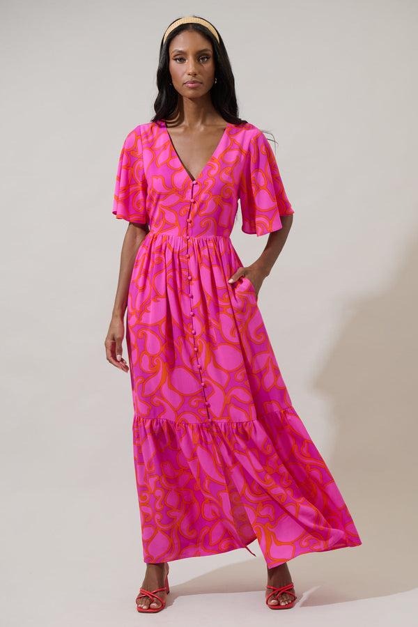 Sugarlips Inara Floral Pismo Button Down Flutter Maxi Dress