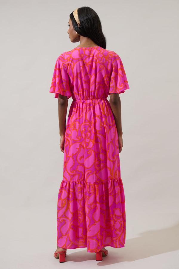 Sugarlips Inara Floral Pismo Button Down Flutter Maxi Dress