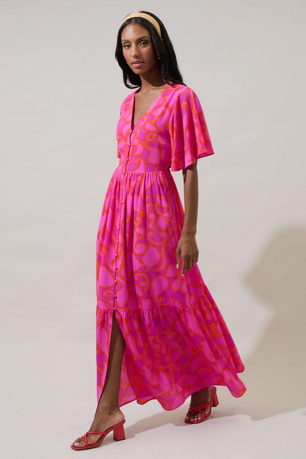 Sugarlips Inara Floral Pismo Button Down Flutter Maxi Dress