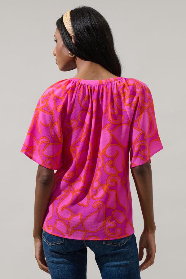 Sugarlips Inara Floral Roxette Raglan Tie Neck Blouse