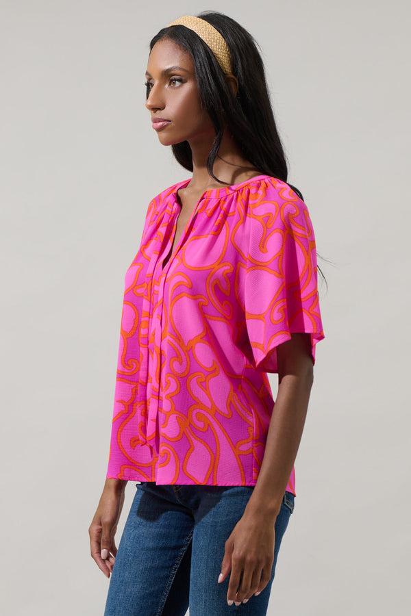 Sugarlips Inara Floral Roxette Raglan Tie Neck Blouse