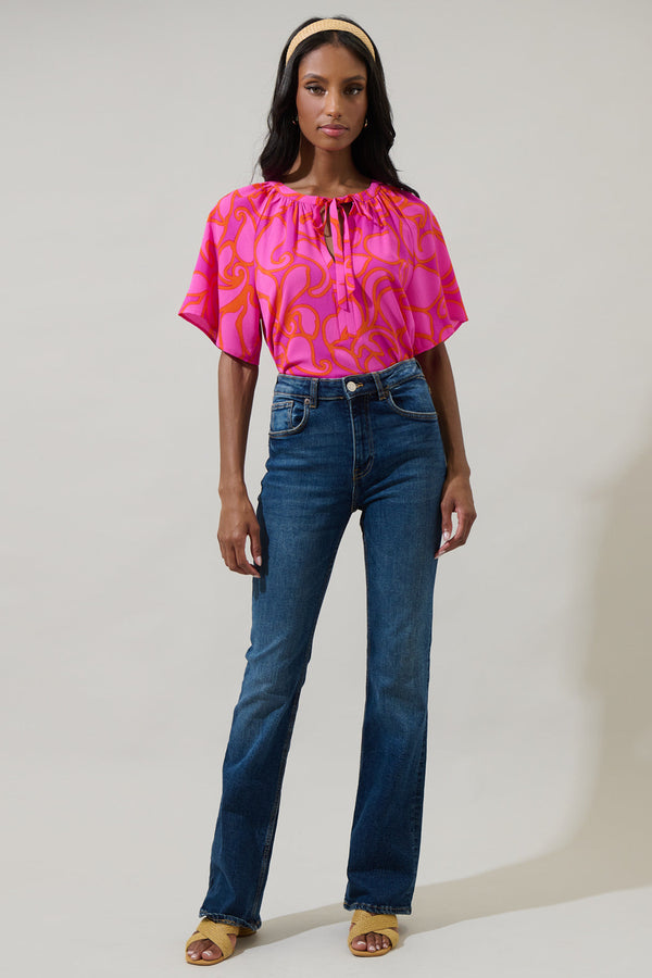 Sugarlips Inara Floral Roxette Raglan Tie Neck Blouse