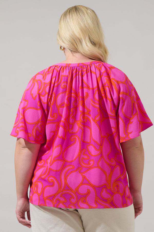 Sugarlips Inara Floral Roxette Raglan Tie Neck Blouse Curve