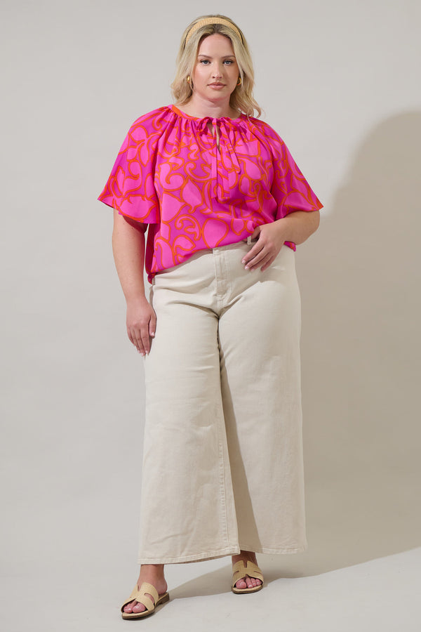 Sugarlips Inara Floral Roxette Raglan Tie Neck Blouse Curve