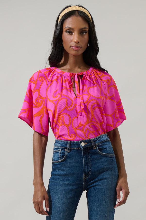 sugarlips Inara Floral Roxette Raglan Tie Neck Blouse