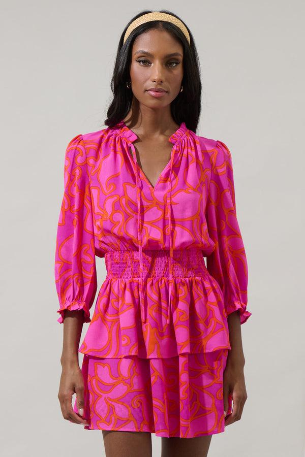 Sugarlips Inara Floral Starla Smocked Tiered Mini Dress