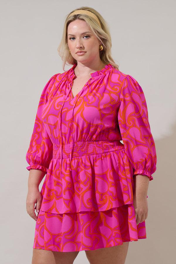 Sugarlips Inara Floral Starla Smocked Tiered Mini Dress Curve