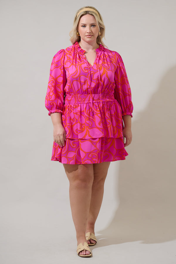 Sugarlips Inara Floral Starla Smocked Tiered Mini Dress Curve