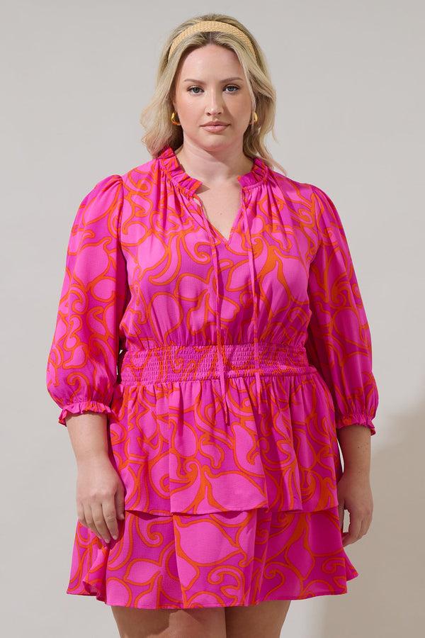 sugarlips Inara Floral Starla Smocked Tiered Mini Dress Curve