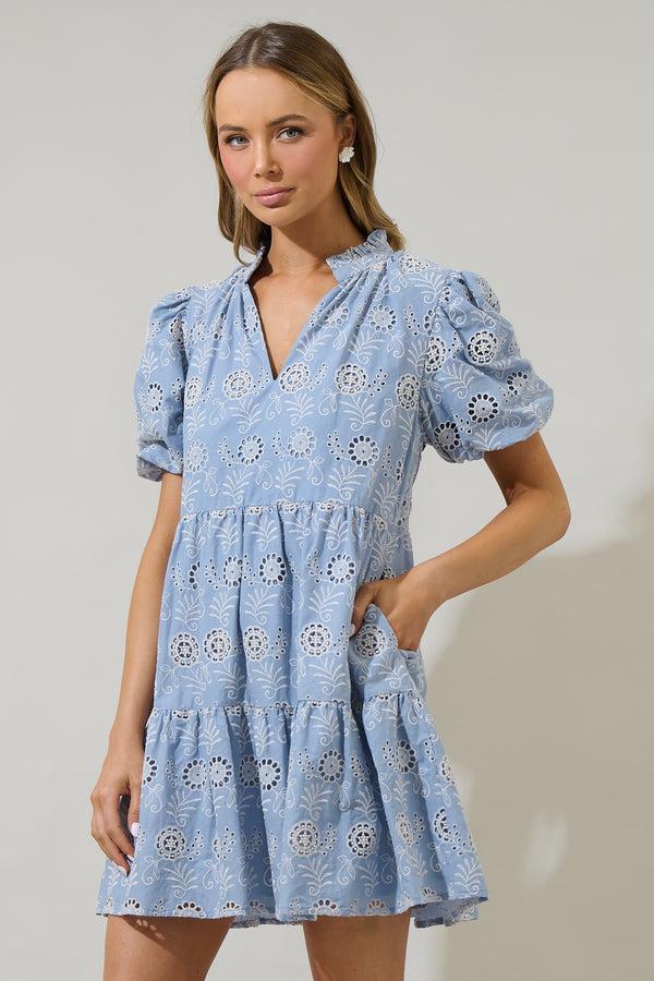 Sugarlips Indy Floral Jacey Babydoll Eyelet Mini Dress