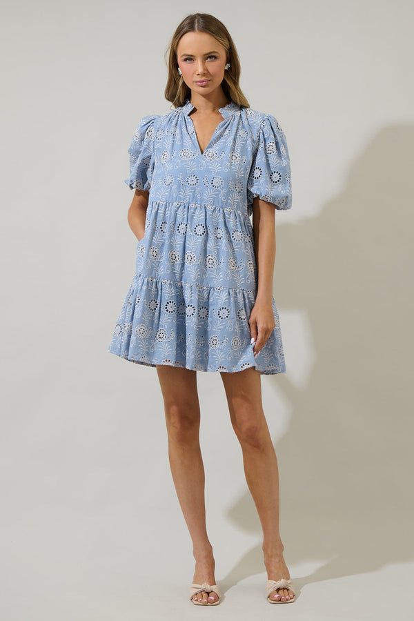 Sugarlips Indy Floral Jacey Babydoll Eyelet Mini Dress