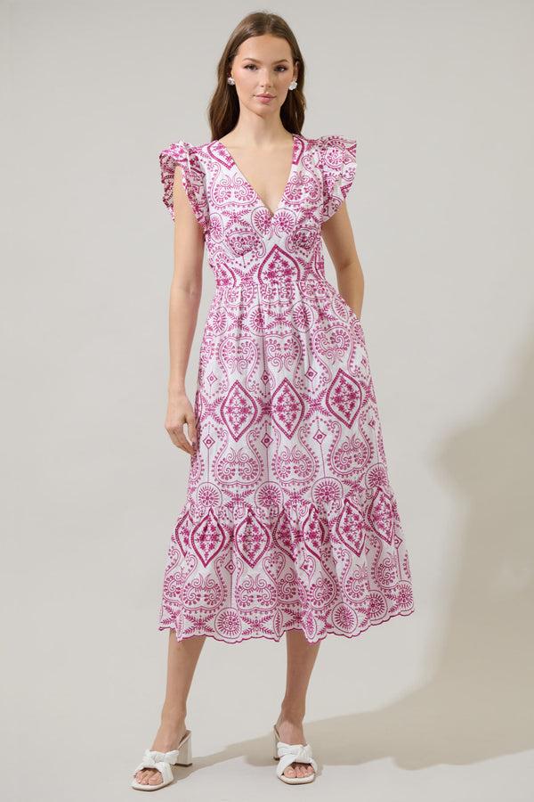 Sugarlips Ines Eyelet Floral Zayla Poplin Midi Dress