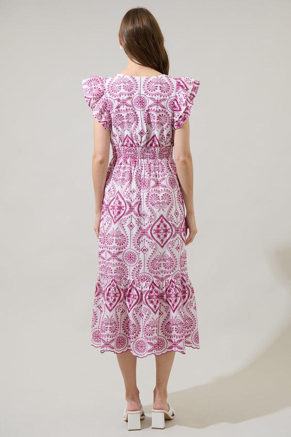 Sugarlips Ines Eyelet Floral Zayla Poplin Midi Dress
