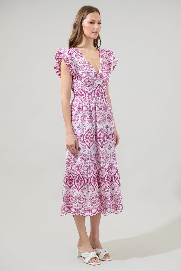 Sugarlips Ines Eyelet Floral Zayla Poplin Midi Dress