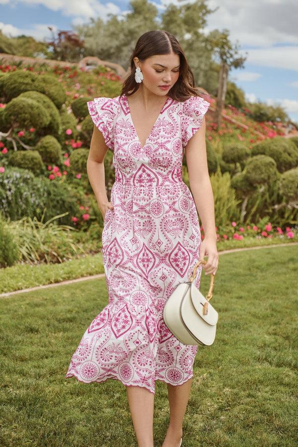 sugarlips Ines Eyelet Floral Zayla Poplin Midi Dress