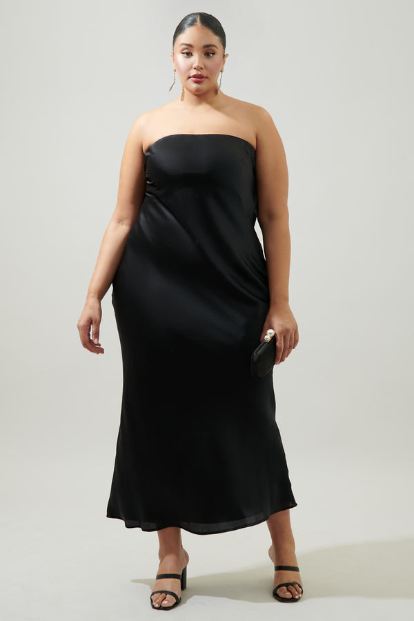 Sugarlips Infinite Strapless Open Back Satin Convertible Maxi Dress Curve