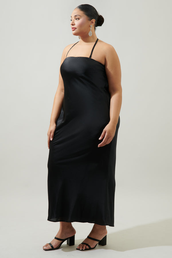 Sugarlips Infinite Strapless Open Back Satin Convertible Maxi Dress Curve