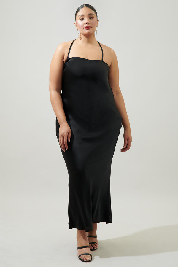Sugarlips Infinite Strapless Open Back Satin Convertible Maxi Dress Curve