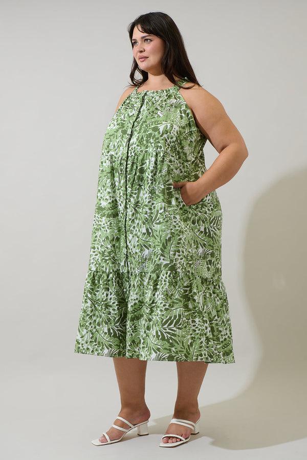 Sugarlips Irenan Leaf Zelie Sleeveless Midi Dress Curve
