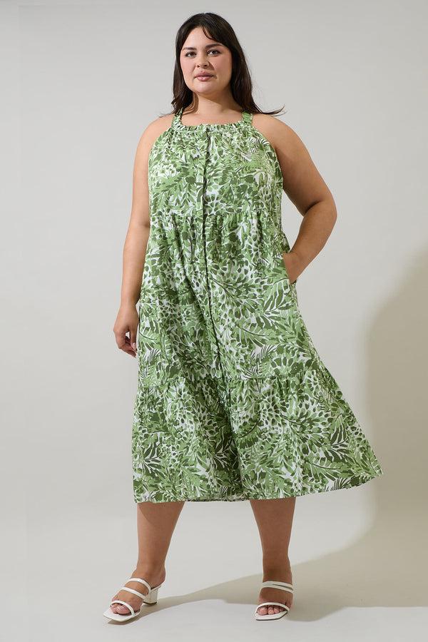 sugarlips Irenan Leaf Zelie Sleeveless Midi Dress Curve