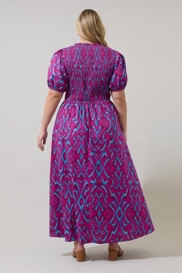 Sugarlips Ivani Abstract Brenty Smocked Midi Dress Curve