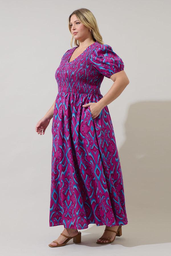 Sugarlips Ivani Abstract Brenty Smocked Midi Dress Curve