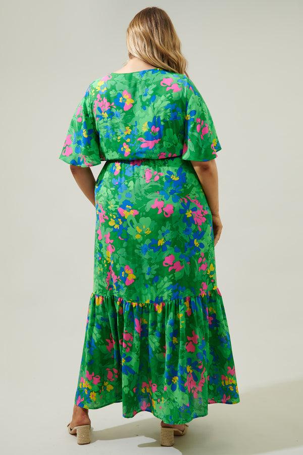 Sugarlips Ivy Floral Pismo Button Down Flutter Maxi Dress Curve
