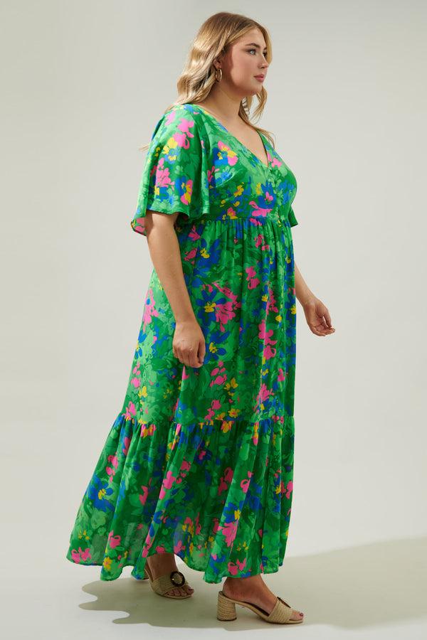 Sugarlips Ivy Floral Pismo Button Down Flutter Maxi Dress Curve