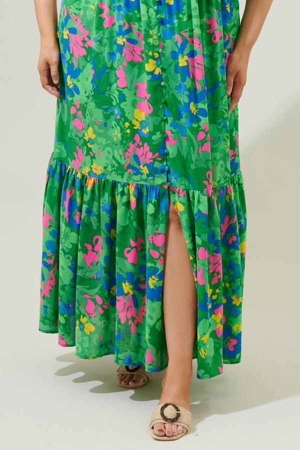 Sugarlips Ivy Floral Pismo Button Down Flutter Maxi Dress Curve