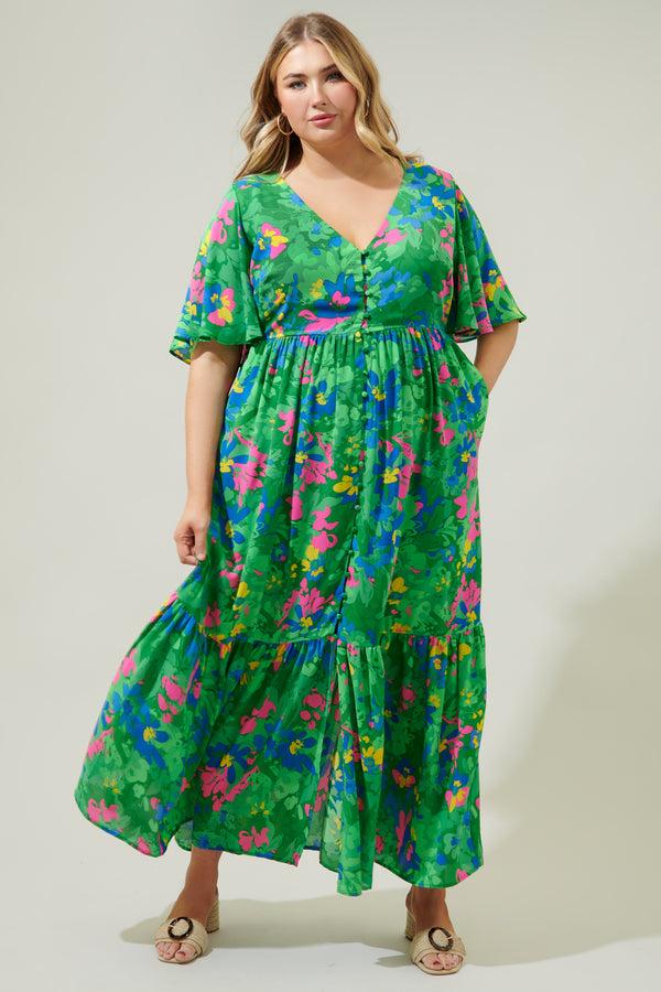 sugarlips Ivy Floral Pismo Button Down Flutter Maxi Dress Curve
