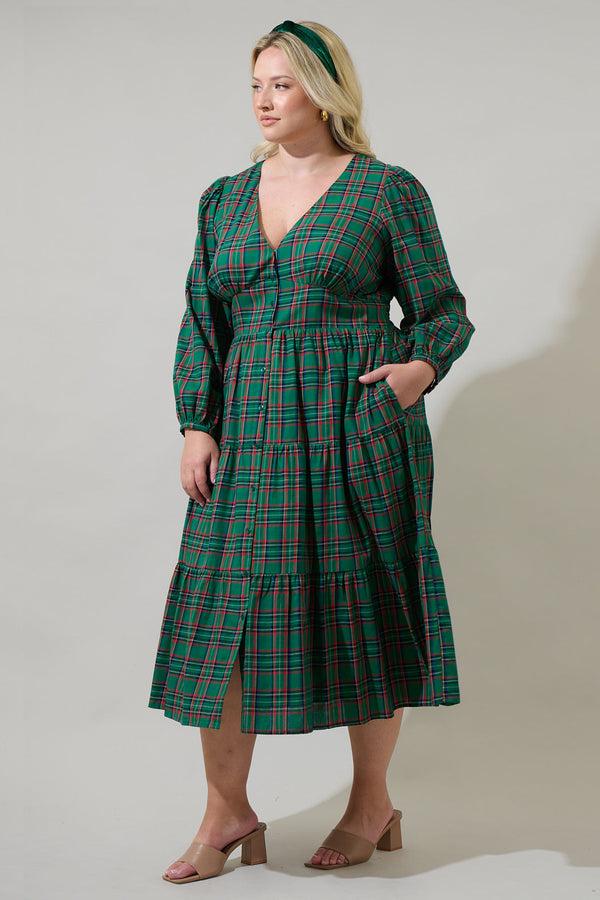 Sugarlips Jace Plaid Shely Button Down Midi Dress Curve
