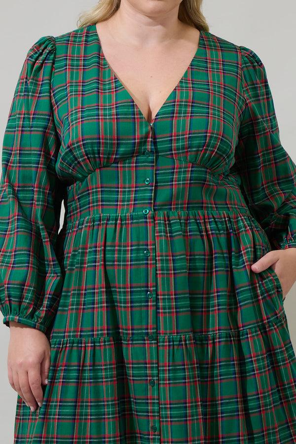 Sugarlips Jace Plaid Shely Button Down Midi Dress Curve