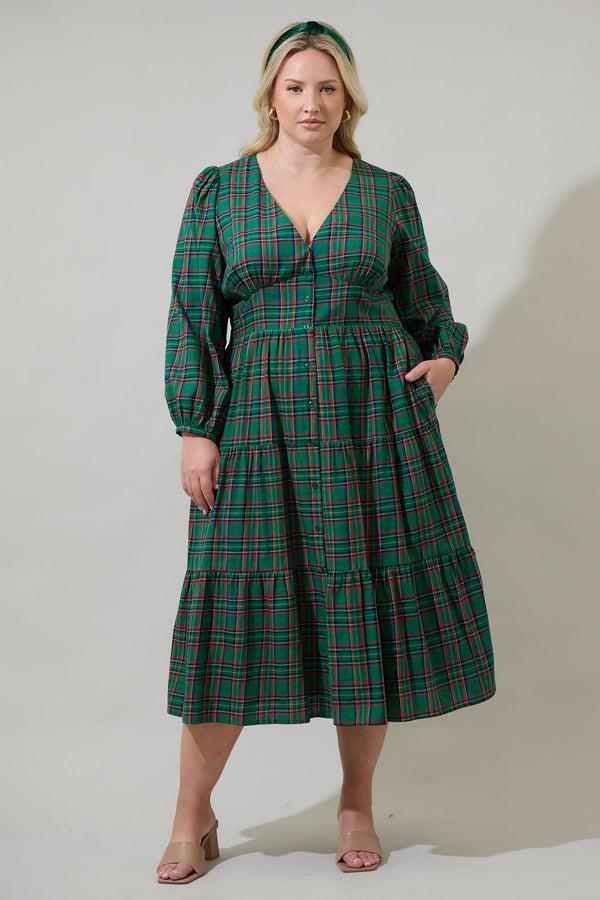 sugarlips Jace Plaid Shely Button Down Midi Dress Curve