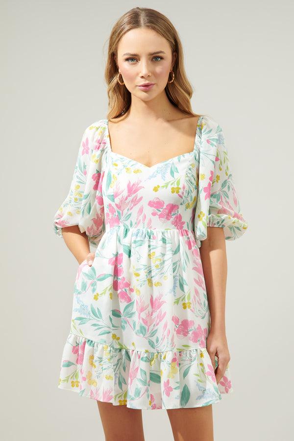 Sugarlips Jacinda Floral Scotia Puff Sleeve Babydoll Dress