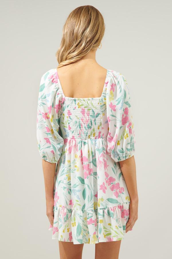 Sugarlips Jacinda Floral Scotia Puff Sleeve Babydoll Dress