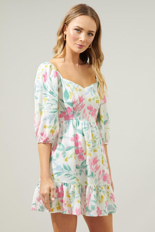 Sugarlips Jacinda Floral Scotia Puff Sleeve Babydoll Dress