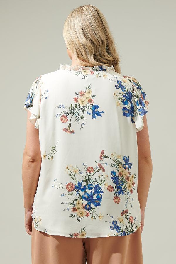 Sugarlips Jacinta Floral Flutter Sleeve Blouse Curve