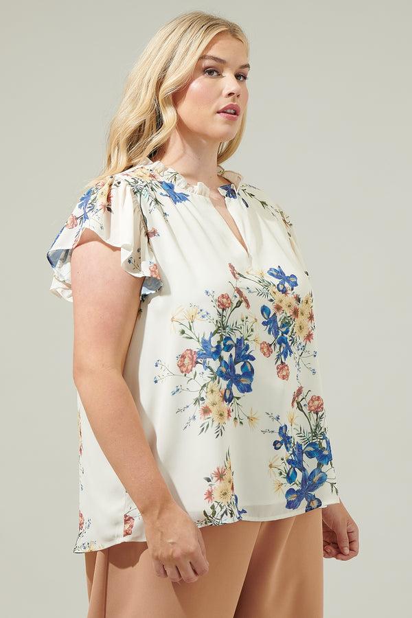 Sugarlips Jacinta Floral Flutter Sleeve Blouse Curve