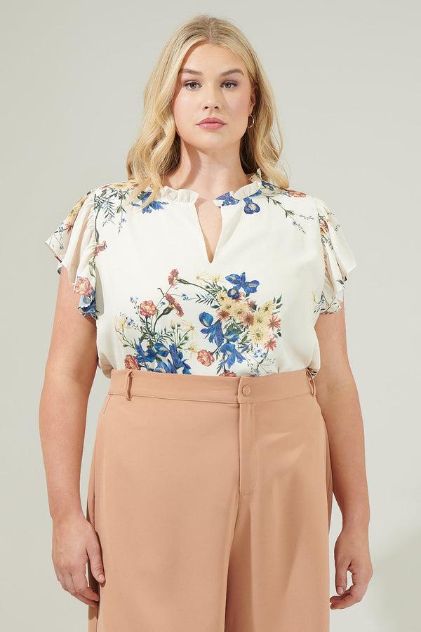 sugarlips Jacinta Floral Flutter Sleeve Blouse Curve