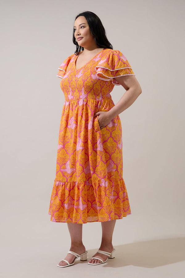 Sugarlips Jaidy Floral Patte Tiered Midi Dress Curve