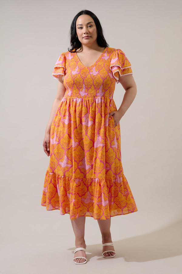 sugarlips Jaidy Floral Patte Tiered Midi Dress Curve