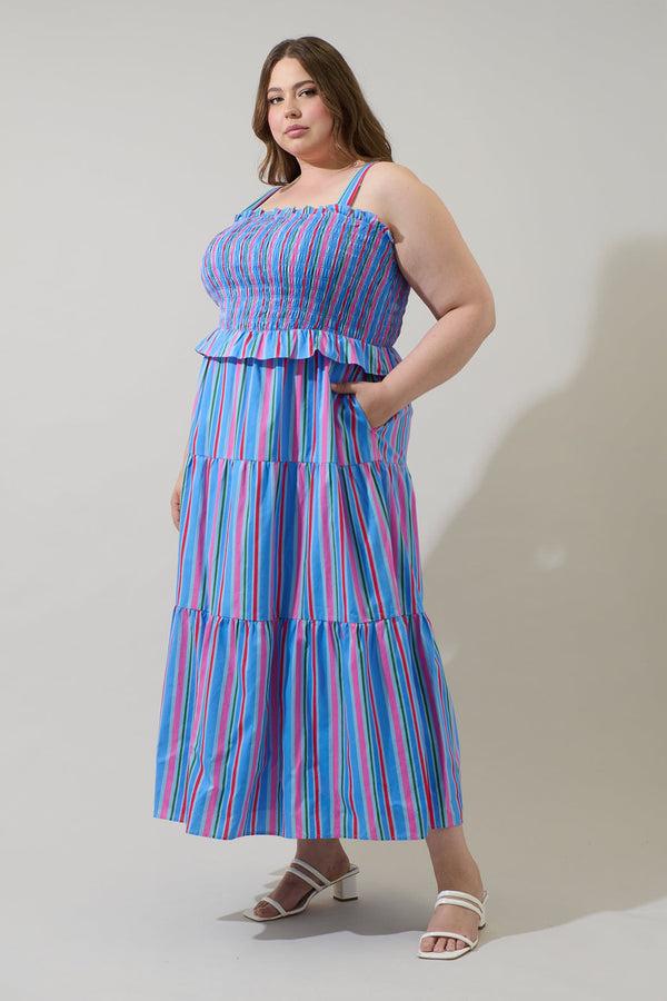 Sugarlips Jaimie Stripes Lindsy Smocked Maxi Dress Curve