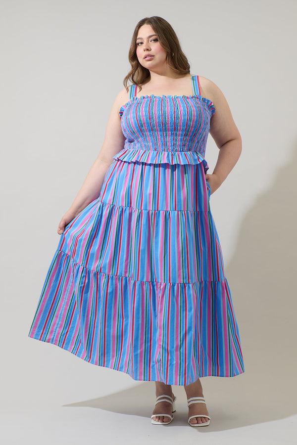 sugarlips Jaimie Stripes Lindsy Smocked Maxi Dress Curve