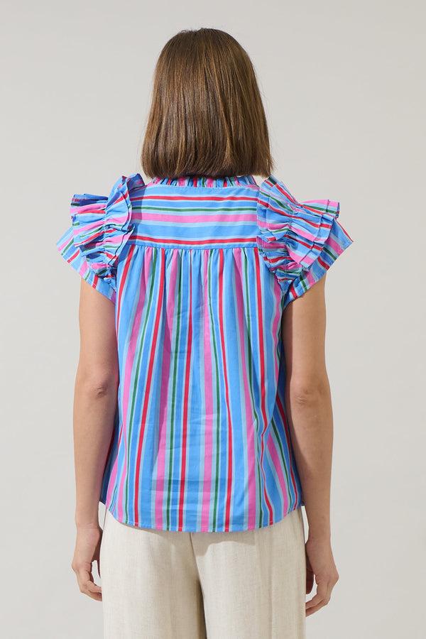 Sugarlips Jaimie Stripes Ramona Ruffle Split Neck Top