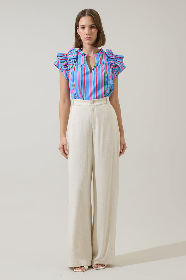 Sugarlips Jaimie Stripes Ramona Ruffle Split Neck Top