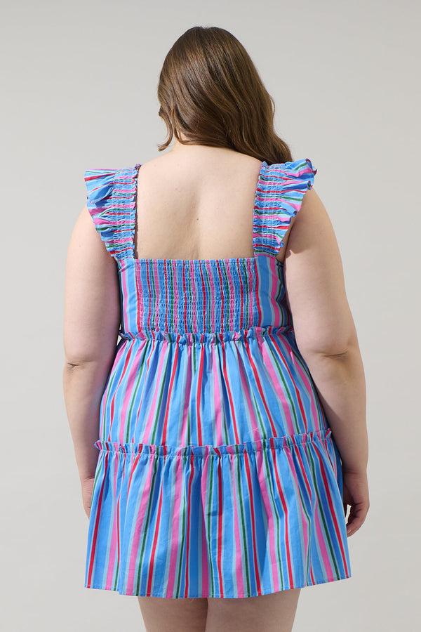 Sugarlips Jaimie Stripes Ruffle Tiered Mini Dress Curve