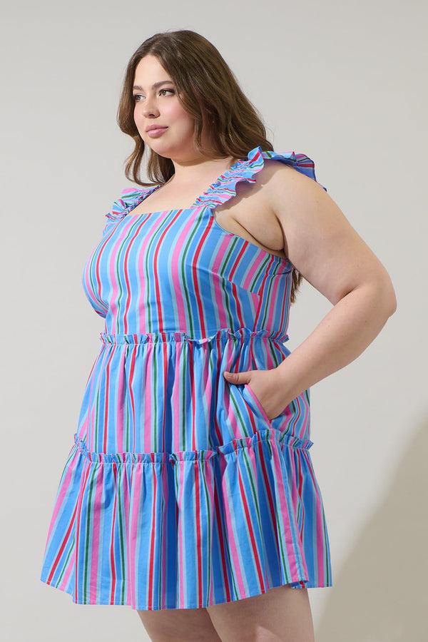Sugarlips Jaimie Stripes Ruffle Tiered Mini Dress Curve