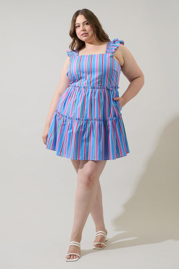 Sugarlips Jaimie Stripes Ruffle Tiered Mini Dress Curve
